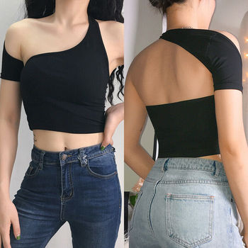 Women One Shoulder Top Vest Summer Casual Crop Top Camisole T Shirt